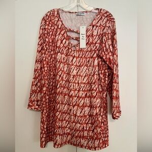Elegant Red Patterned Tunic Top